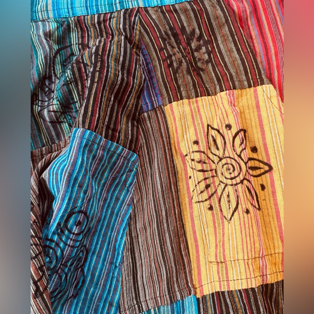 Rising International Boho Hippie Patchwork Overalls 100% Cotton Women’s Size L - Picture 2 of 5